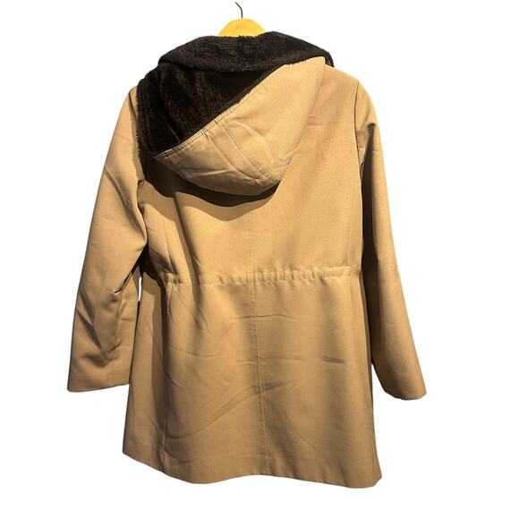 La Sport Large Vintage Ladies Jacket 60's Khaki Black Faux Fur Removable Hood - Picture 2 of 14